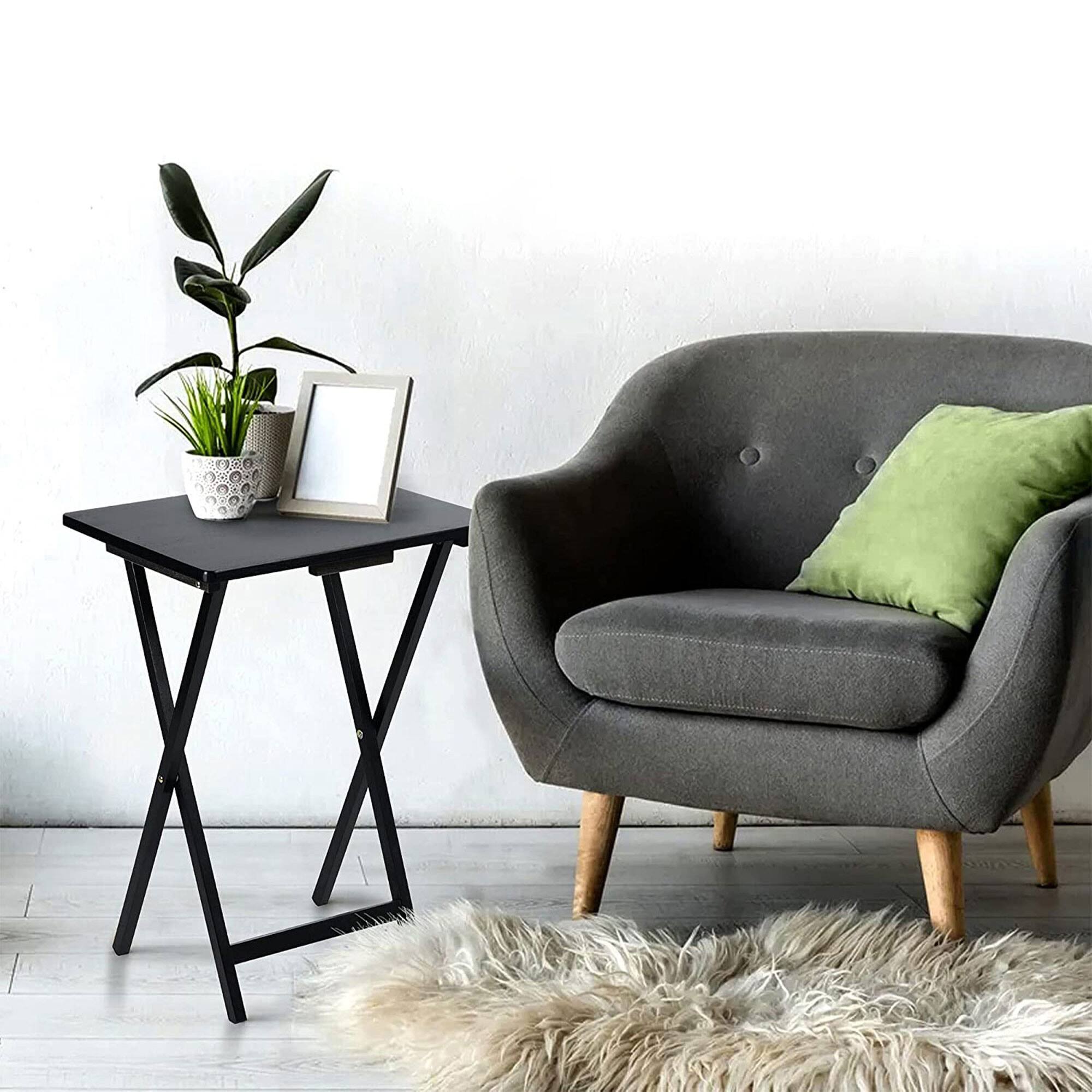 Alt View 3. PJ Wood - PJ Wood Folding TV Tray Tables with Compact Storage Rack, Black, 5 Piece Set - Black.