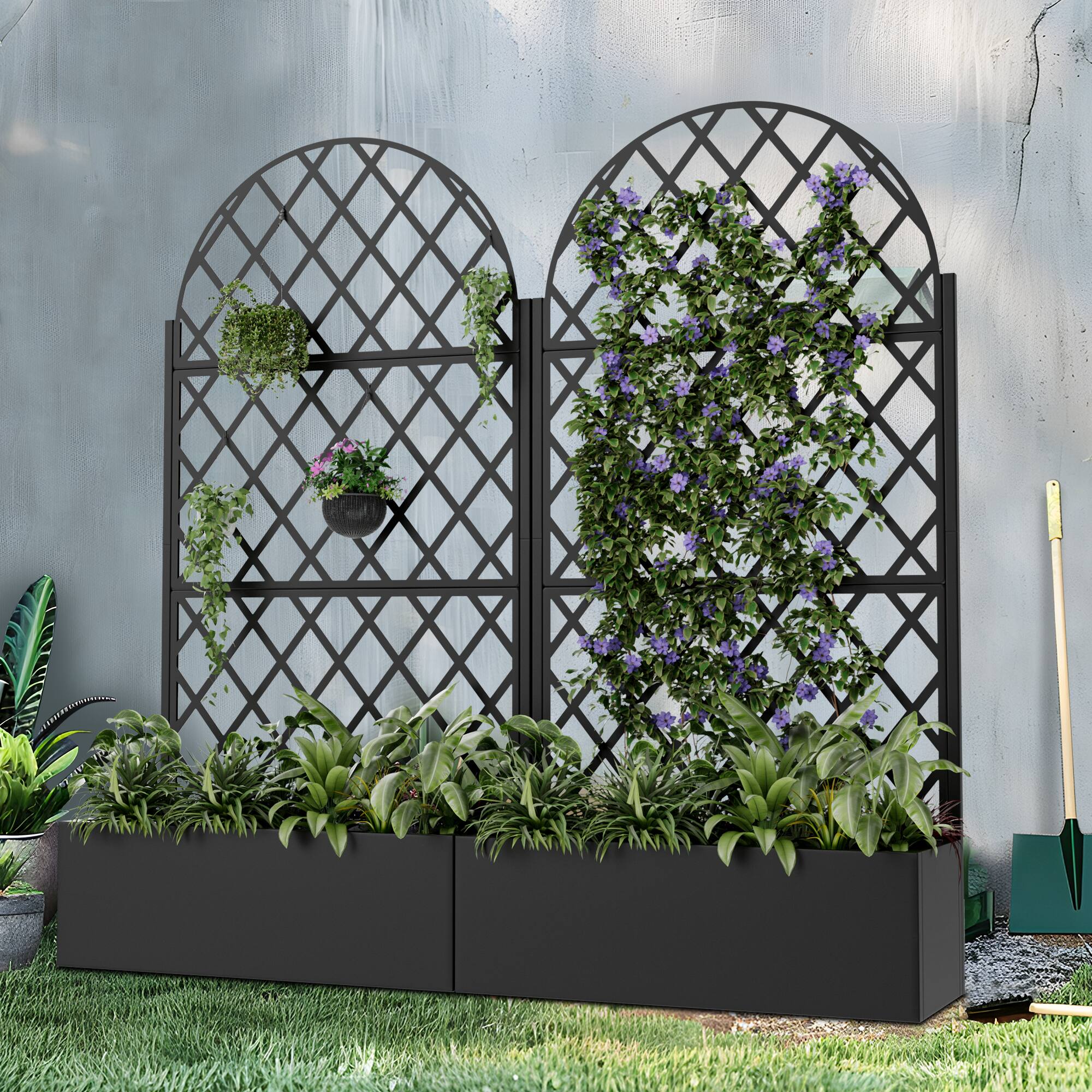Alt View 1. PexFix - 72 in. H x 35 in. W Diamond Pattern Arch Metal Planter Box Raised Garden Beds with Trellis-Ideal for Balcony - Black.