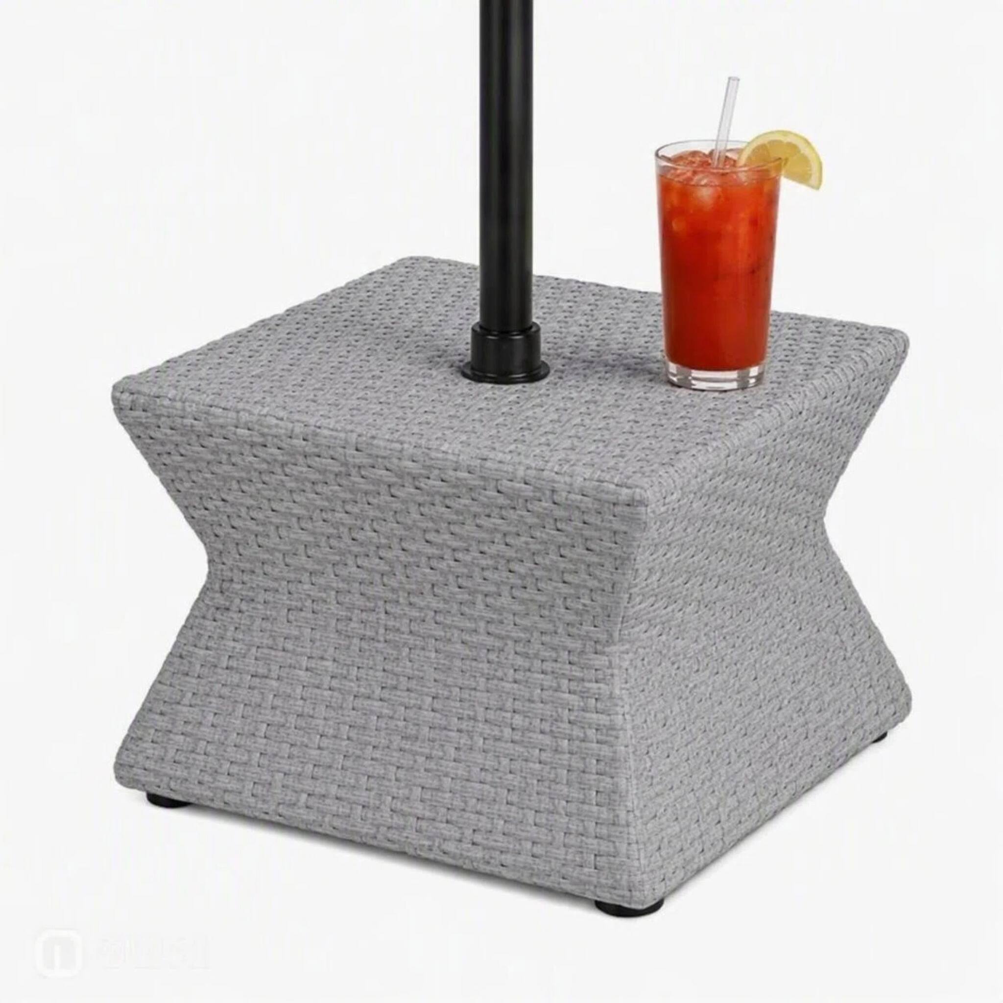 Alt View 5. SUNJOY - Sunjoy 16” Square Outdoor Wicker Side Table with Umbrella Hole, Combination Umbrella Stand Side Table, Grey - Gray.