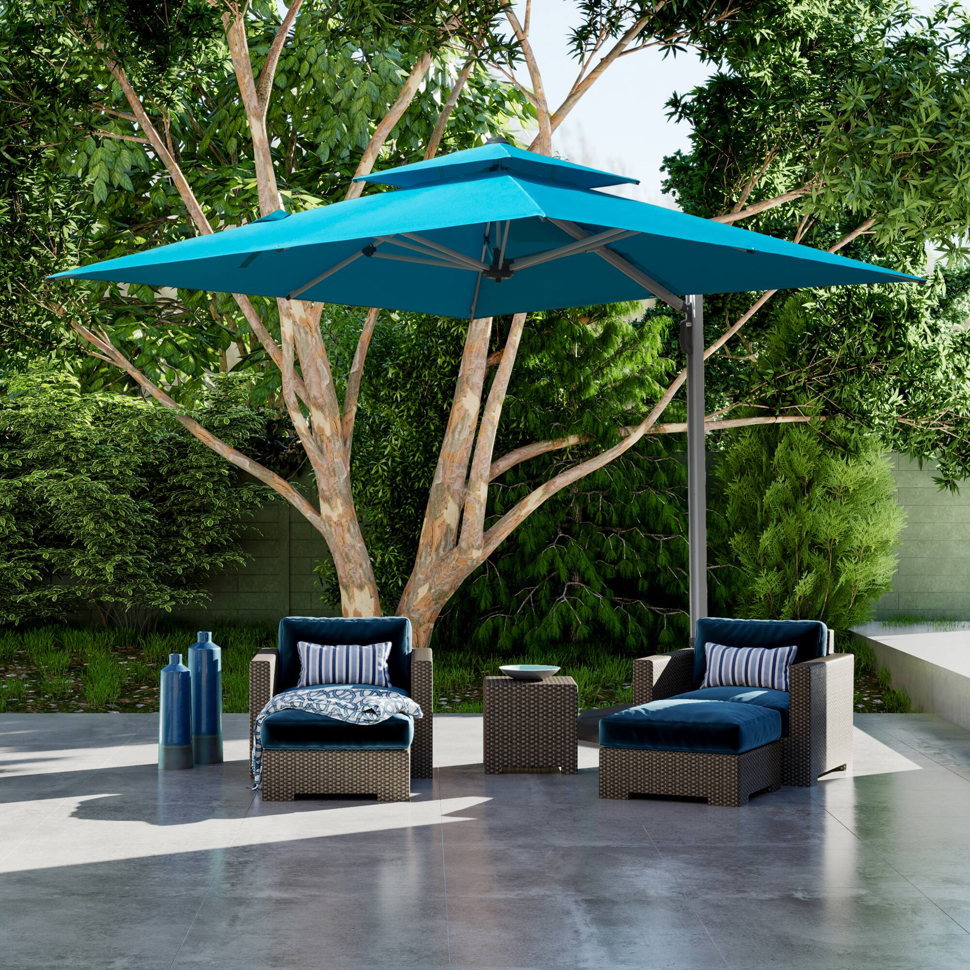 Alt View 1. Ecooso - 9 ft. Aluminum Cantilever Tilt Patio Umbrella with Center Pole(Base Not Included) - Lake Blue.