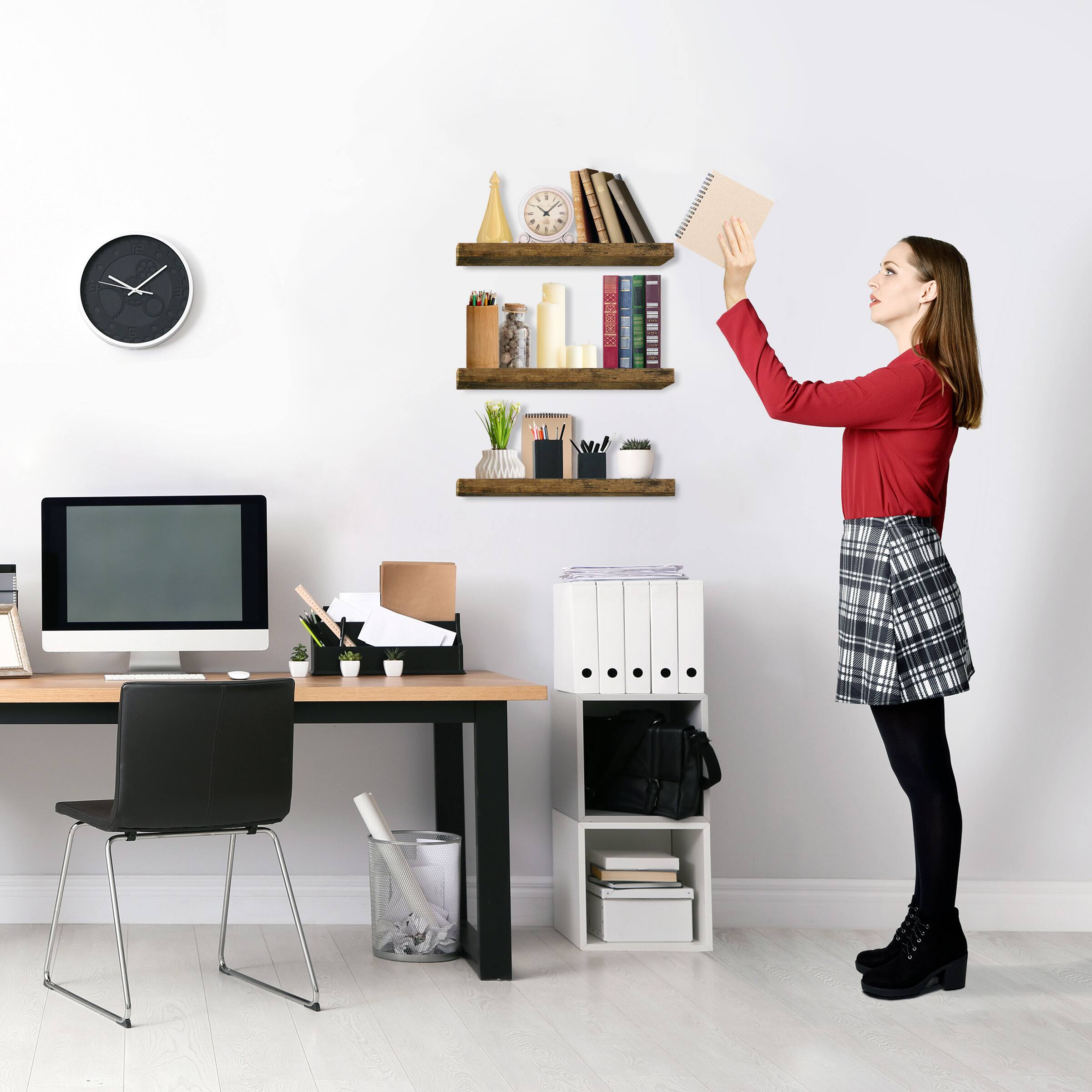 Alt View 5. Sorbus - 3 Pack (16"x5") Sorbus Floating Wall Shelves for Bedroom, Decor, Kitchen, Living Room - for Trophies, Frames, Bookshelf - Brown.