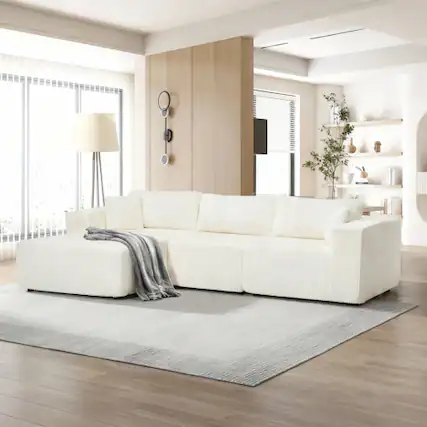 Front. Anysun - L-Shape Modular Cloud Sectional Sofa with Chaise - Deep-Seat, Upholstered Boneless Couch for Living Room - Beige.