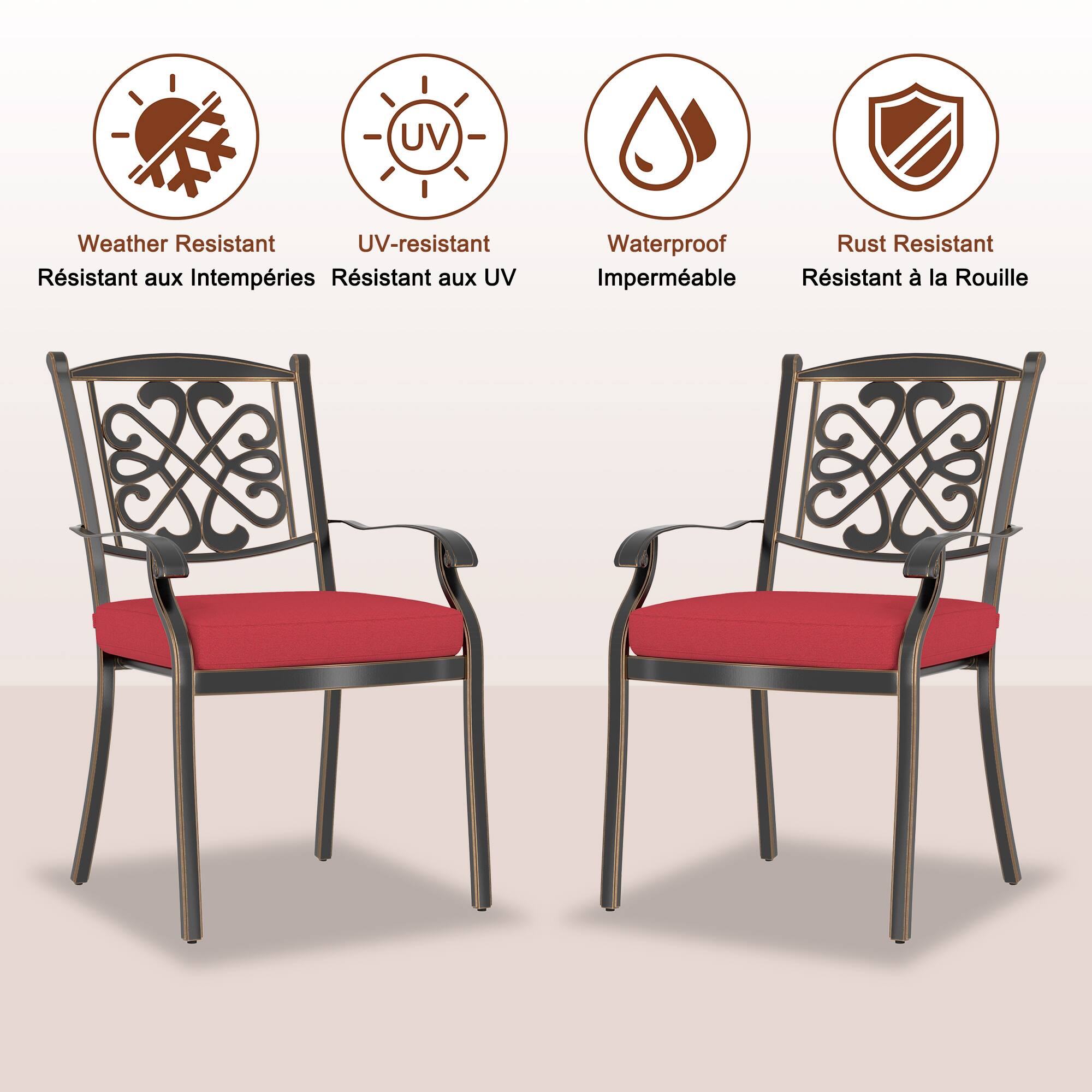 - Weather Resistant
- UV-resistant
- Waterproof
- Rust Resistant

- Résistant aux Intempéries
- Résistant aux UV
- Imperméable
- Résistant à la Rouille