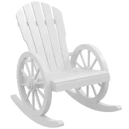 Front. Outsunny - Wooden Rocking Chair, Adirondack Rocker Chair w/ Slatted Design and Oversized Back, Outdoor Rocking Chair - White.