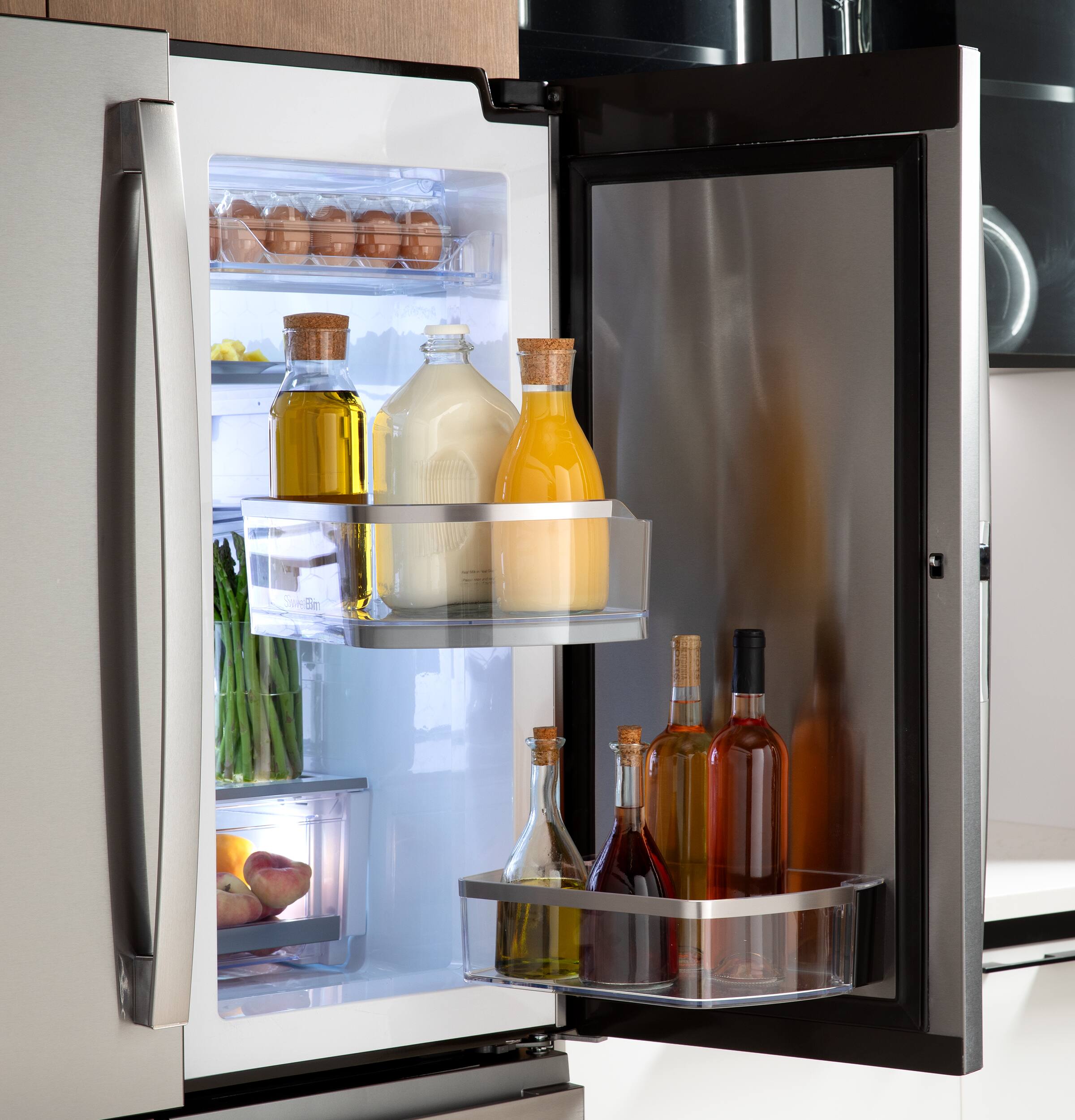 Alt View 26. GE Profile - 36 in. Wide 27.89 Cu. Ft. Smart Energy Star 4-Door French Door Refrigerator with Kitchen Assistant - Stainless Steel.