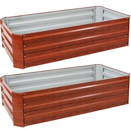 Sunnydaze - 48 in Galvanized Steel Rectangle Raised Bed - 2pk - Woodgrain