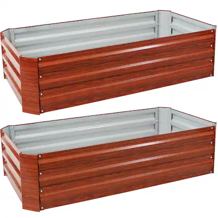 Front. Sunnydaze - 48 in Galvanized Steel Rectangle Raised Bed - 2pk - Woodgrain.