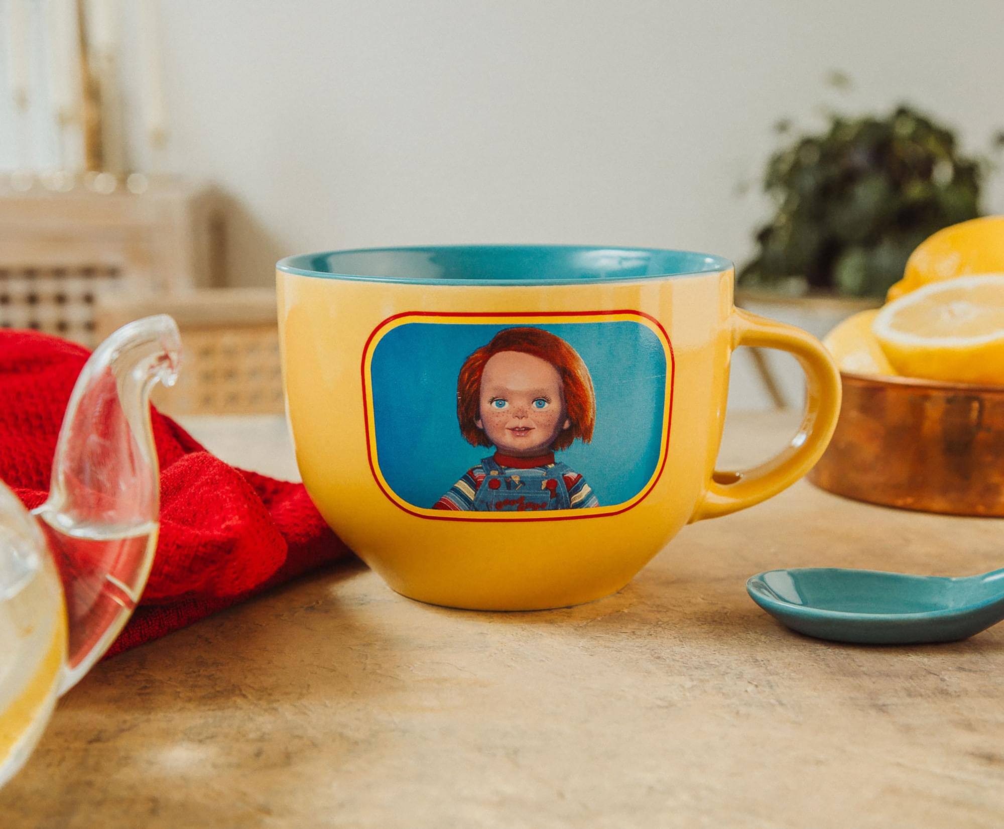 Alt View 2. Silver Buffalo - Child's Play Chucky "Good Guys" Ceramic Soup Mug With Spoon | Holds 24 Ounces - Yellow.