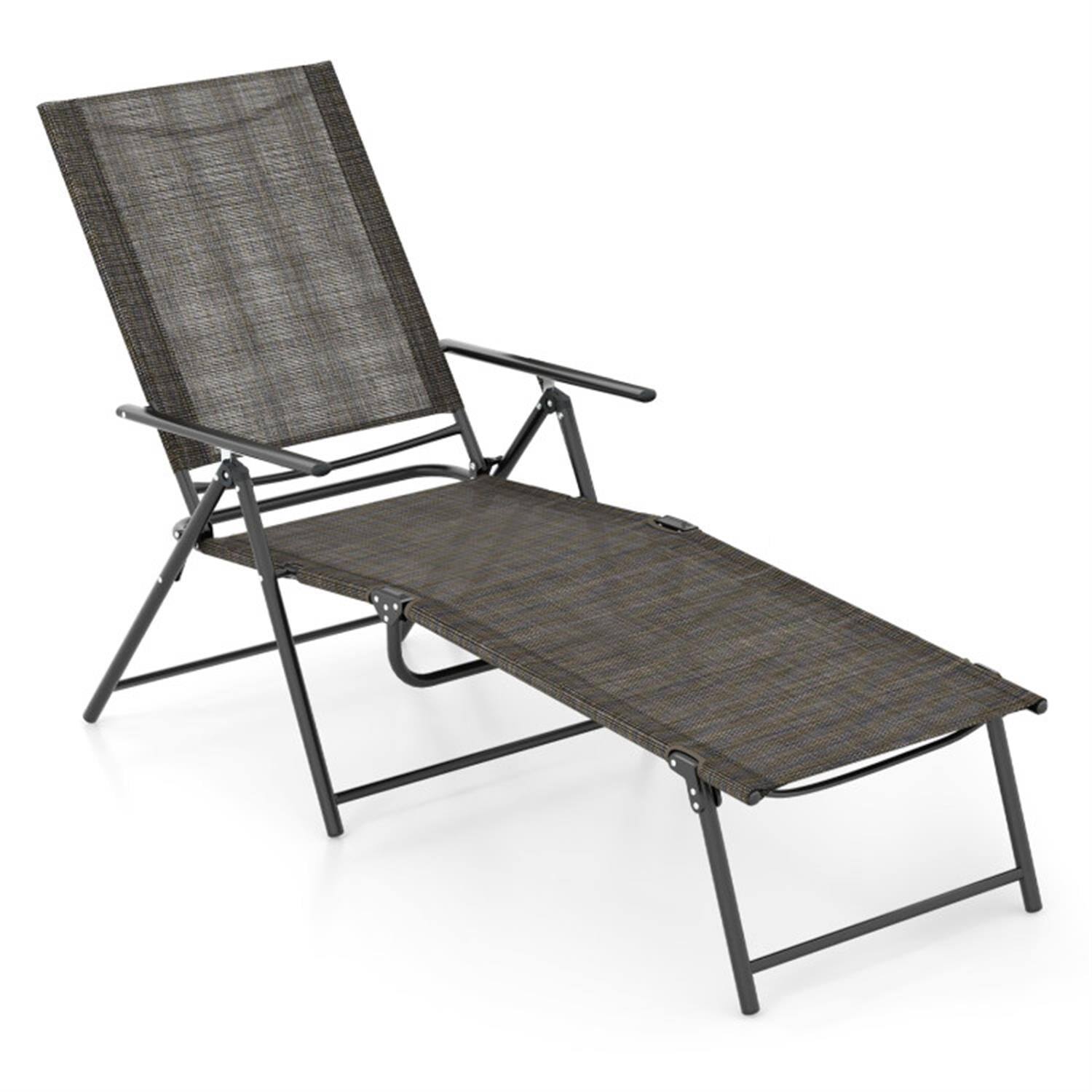 Left. Pefilos - Patio Folding Chaise Lounge Chairs Recliner with 6-Level Backrest for Outside Pool, Sunbathing and Reading on Stomach - Brown.