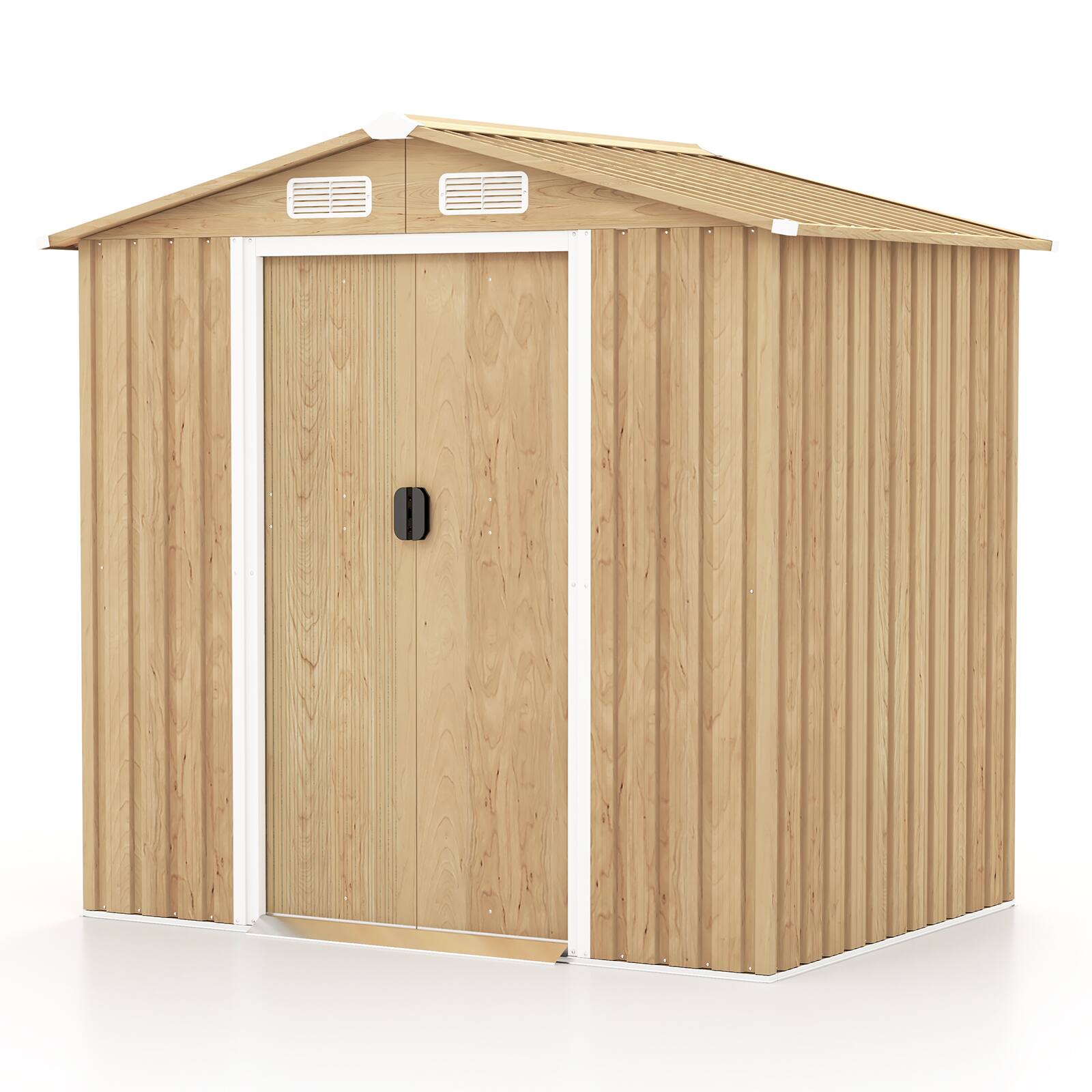 WELLFOR - 6 x 4 Feet Galvanized Steel Storage Shed with Lockable Sliding Doors - Natural