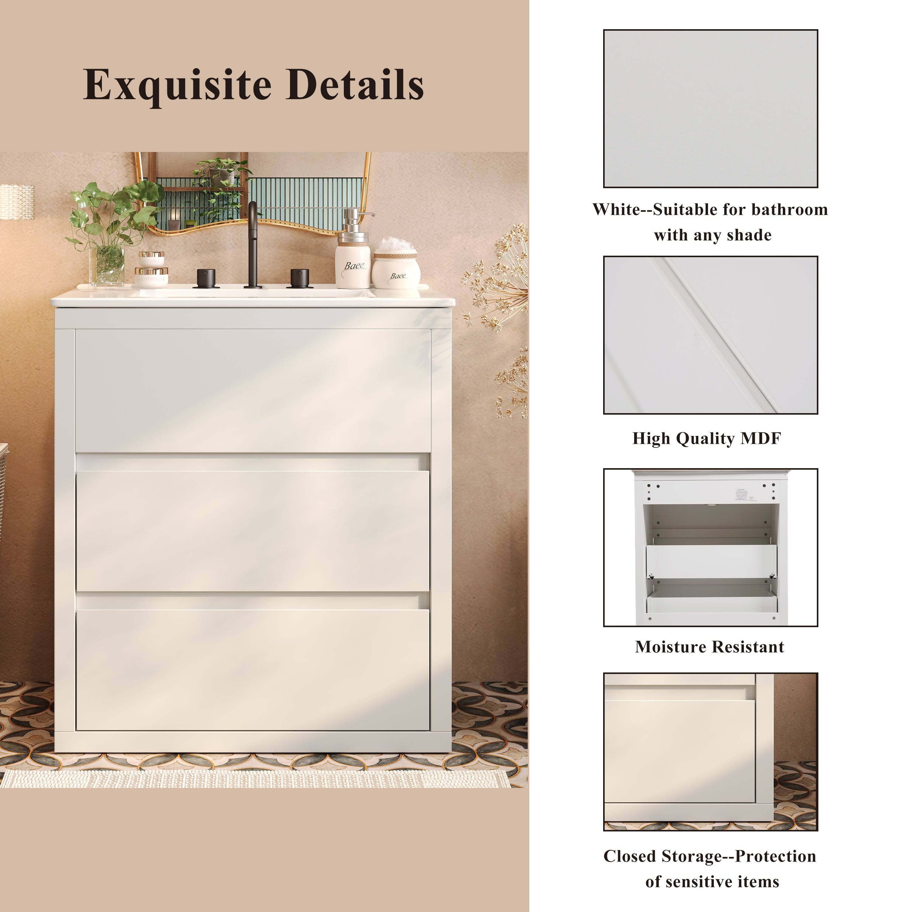 Exquisite Details

White--Suitable for bathroom with any shade

High Quality MDF

Moisture Resistant

Closed Storage--Protection of sensitive items