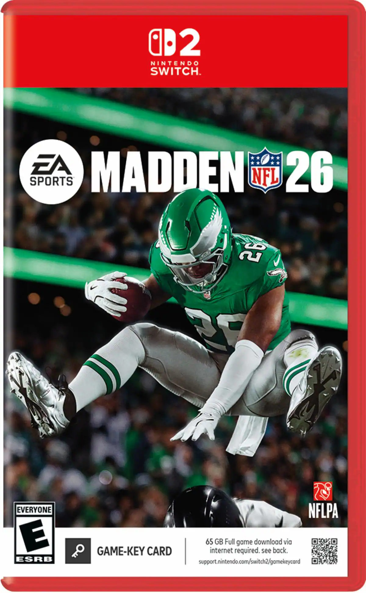 NINTENDO SWITCH, EA SPORTS, MADDEN 26, NFL, EVERYONE, NFLPA, GAME-KEY CARD, 65 GB Full game download via internet required, see back, support.nintendo.com/switch2/gamekeycard, ESRB - E (Everyone)