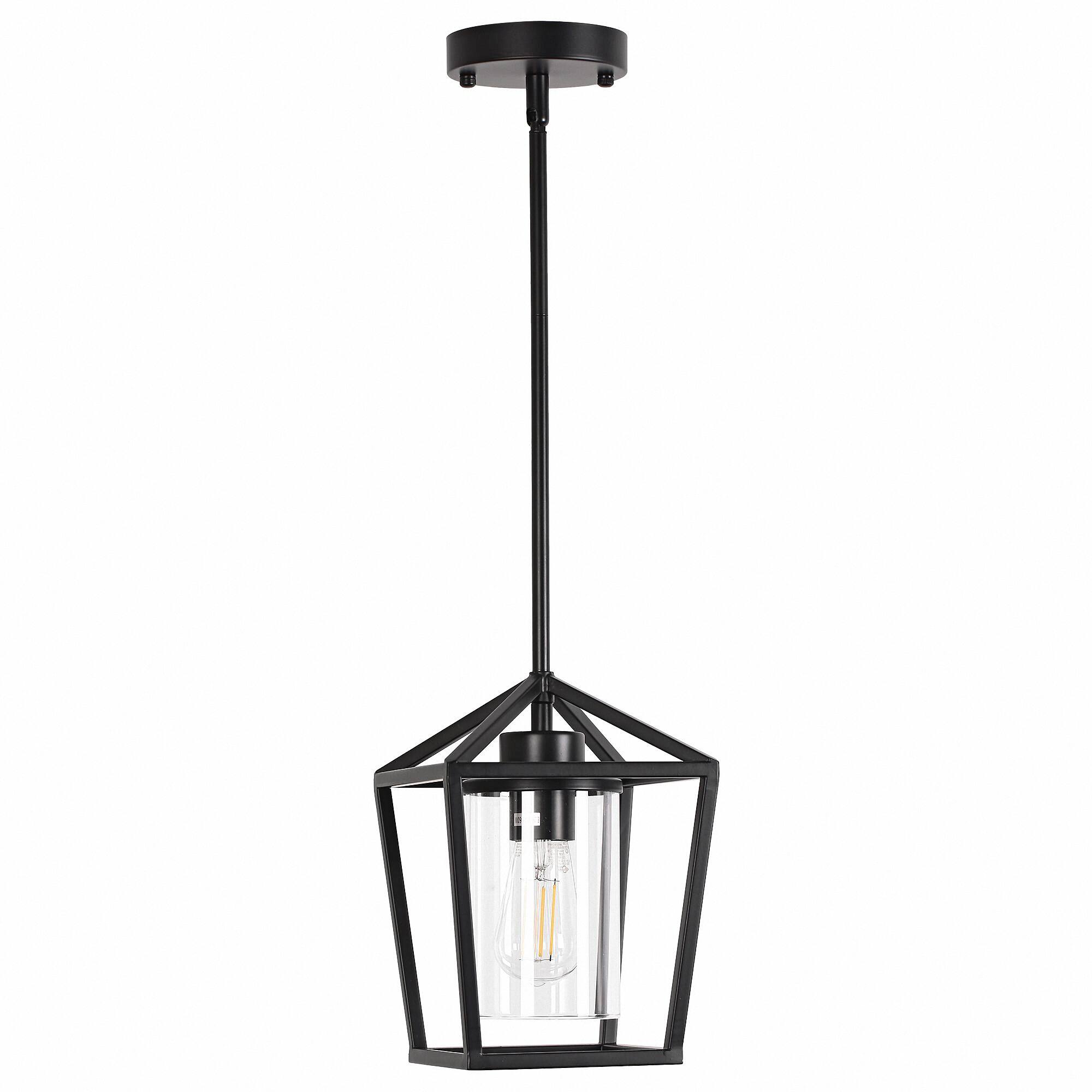 Front. Jandcase - JANDCASE 1-Light Farmhouse Pendant Light, Clear Glass Shade, Black Finish, E26 Socket, Non-Integrated Bulbs, for Island - Black.