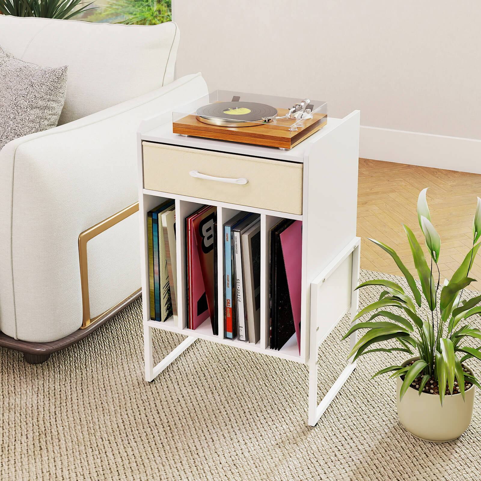 Alt View 1. Costway - Costway Record Player Stand Turntable Stand with Drawer & Record Holder Display Shelf - White.
