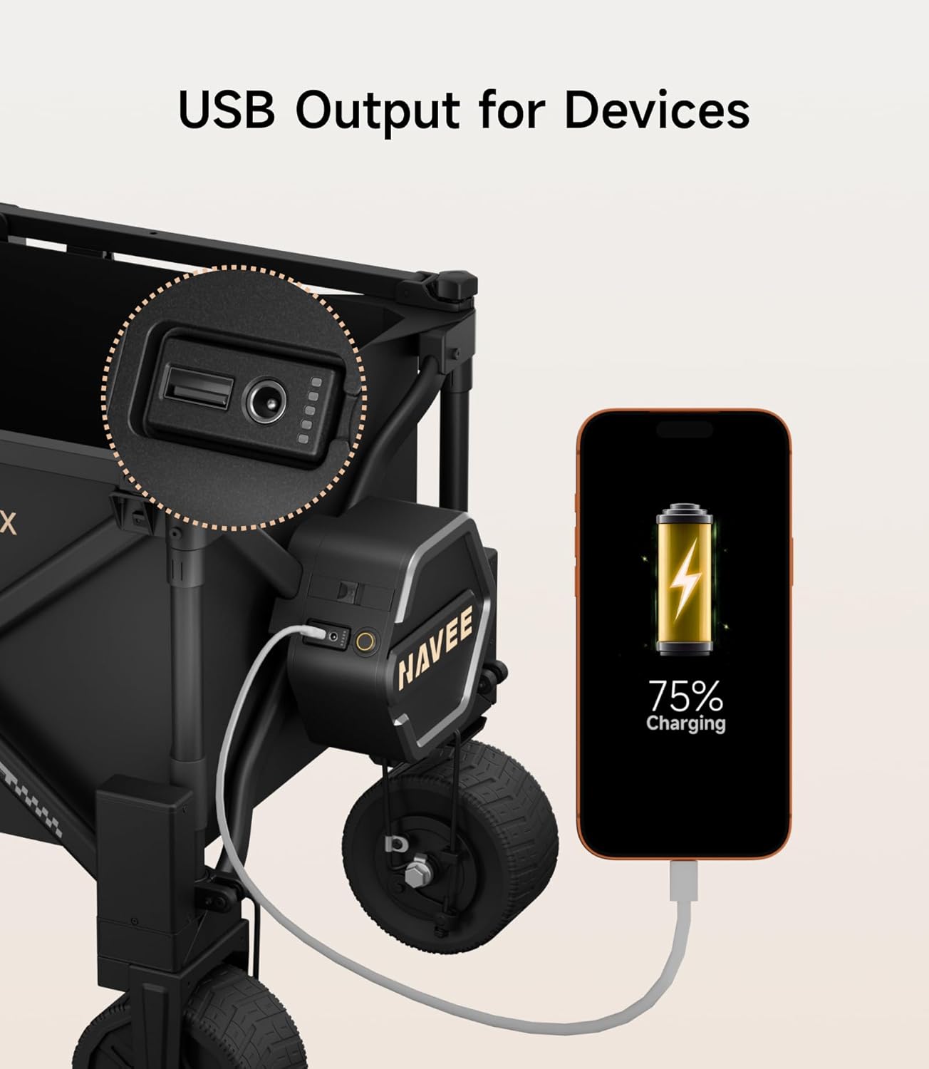 USB Output for Devices

75% Charging