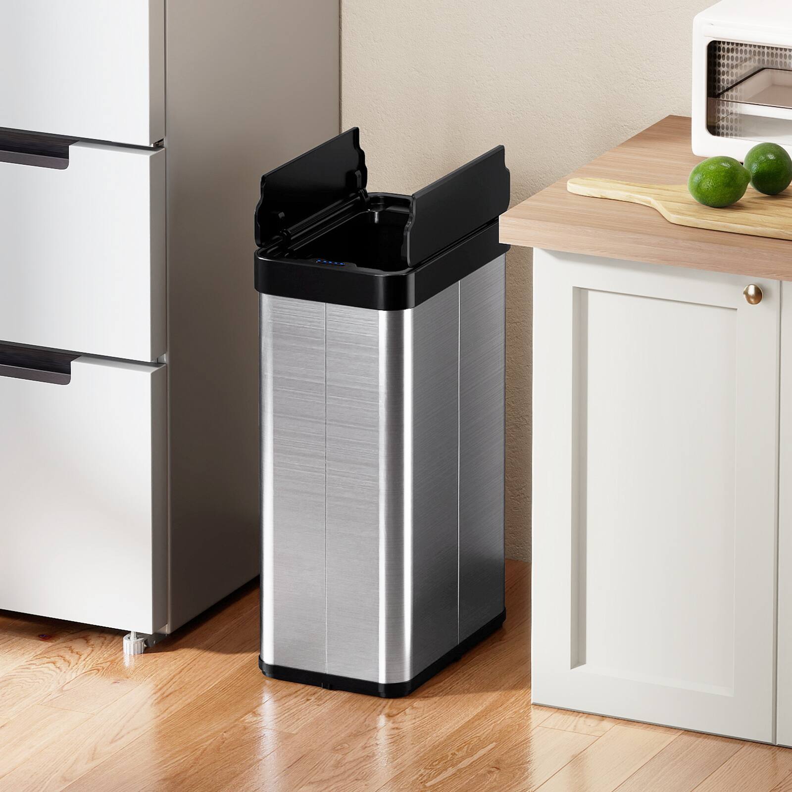 Alt View 3. Gymax - Gymax 16 Gallon Trash Can w/Wing Lids for Bedroom Bathroom Kitchen Stay OpenSliver - Silver.