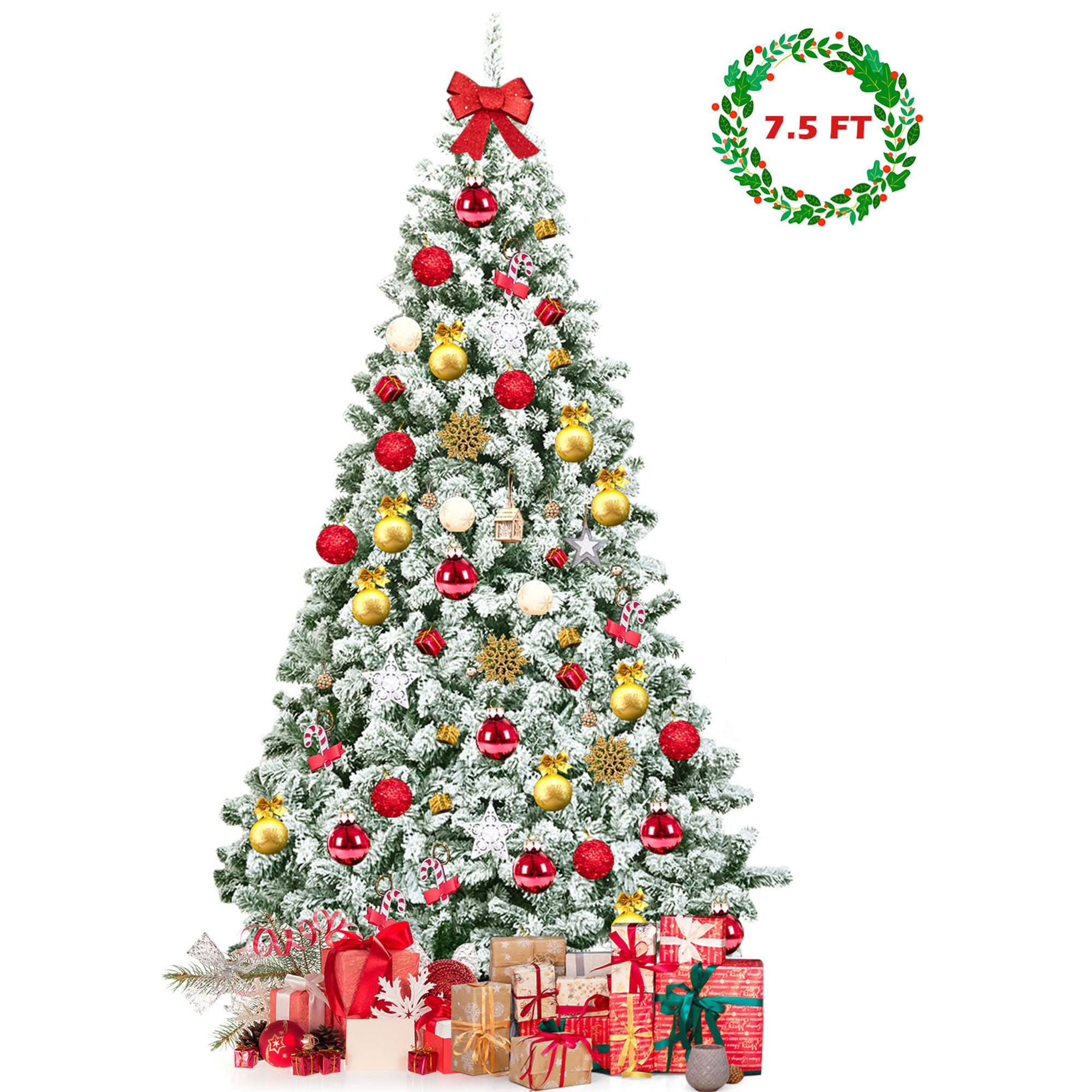 Alt View 4. Gymax - Gymax 7.5ft Snow Flocked Christmas Tree Hinged Artificial Pine Tree w/ Metal Stand - Green.