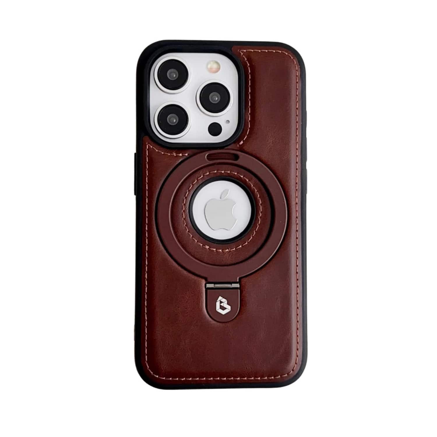 Stock Preferred - Luxury PU Leather Case with Invisible Ring Stand iPhone 17 Pro Max - Coffee