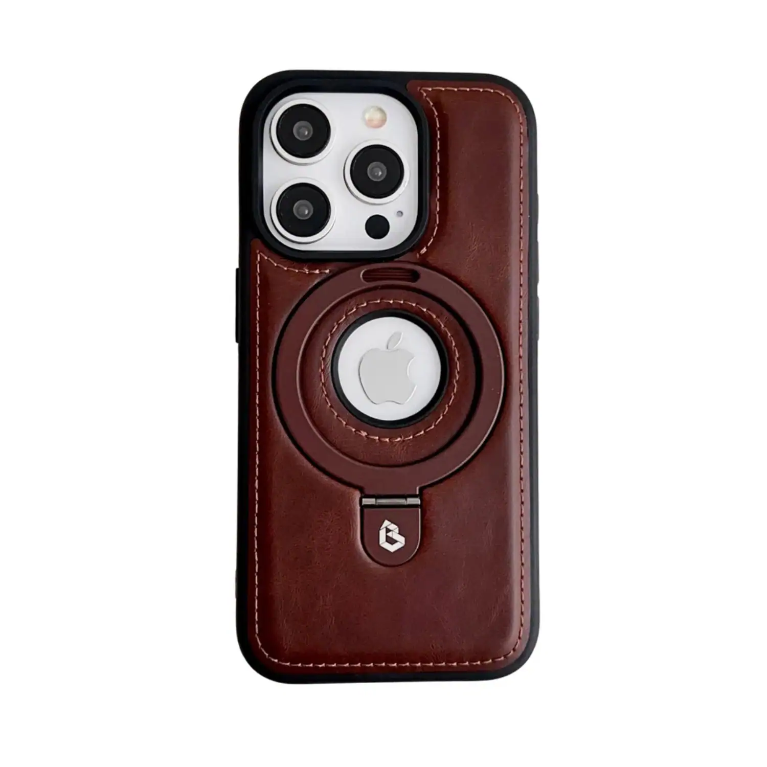 Stock Preferred - Luxury PU Leather Case with Invisible Ring Stand iPhone 17 Pro Max - Coffee