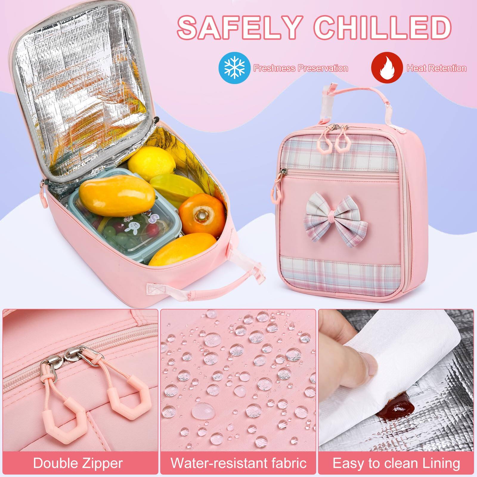 SAFELY CHILLED  
Freshness Preservation  
Heat Retention  

Double Zipper  
Water-resistant fabric  
Easy to clean Lining