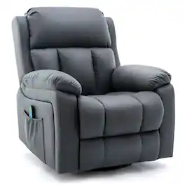 U-HOMY - Power Swivel Glider Recliner with Heat and Massage, 360° Rotation and Convenient Side Pocket for Living Room - Bluish Gray