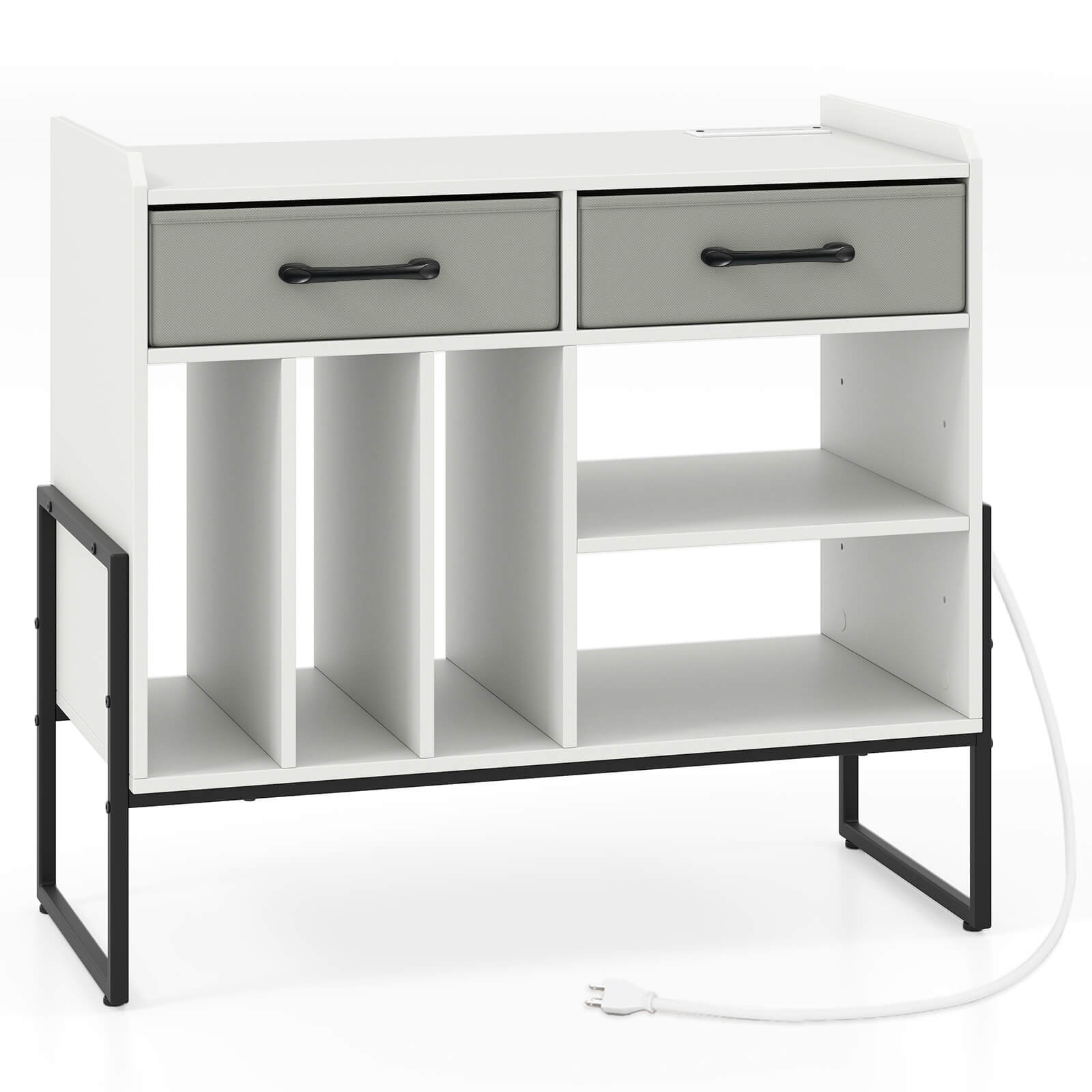 Alt View 9. Costway - Costway Large Record Player Stand with Charging Station, 2 Fabric Drawers, Adjustable Shelf - White.