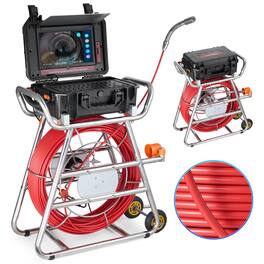 VEVOR - Sewer Camera, 328 ft/100m, Self-Leveling Drain Camera with 10.1" Touchscreen, 512Hz Transmitter & Distance Counter - Black