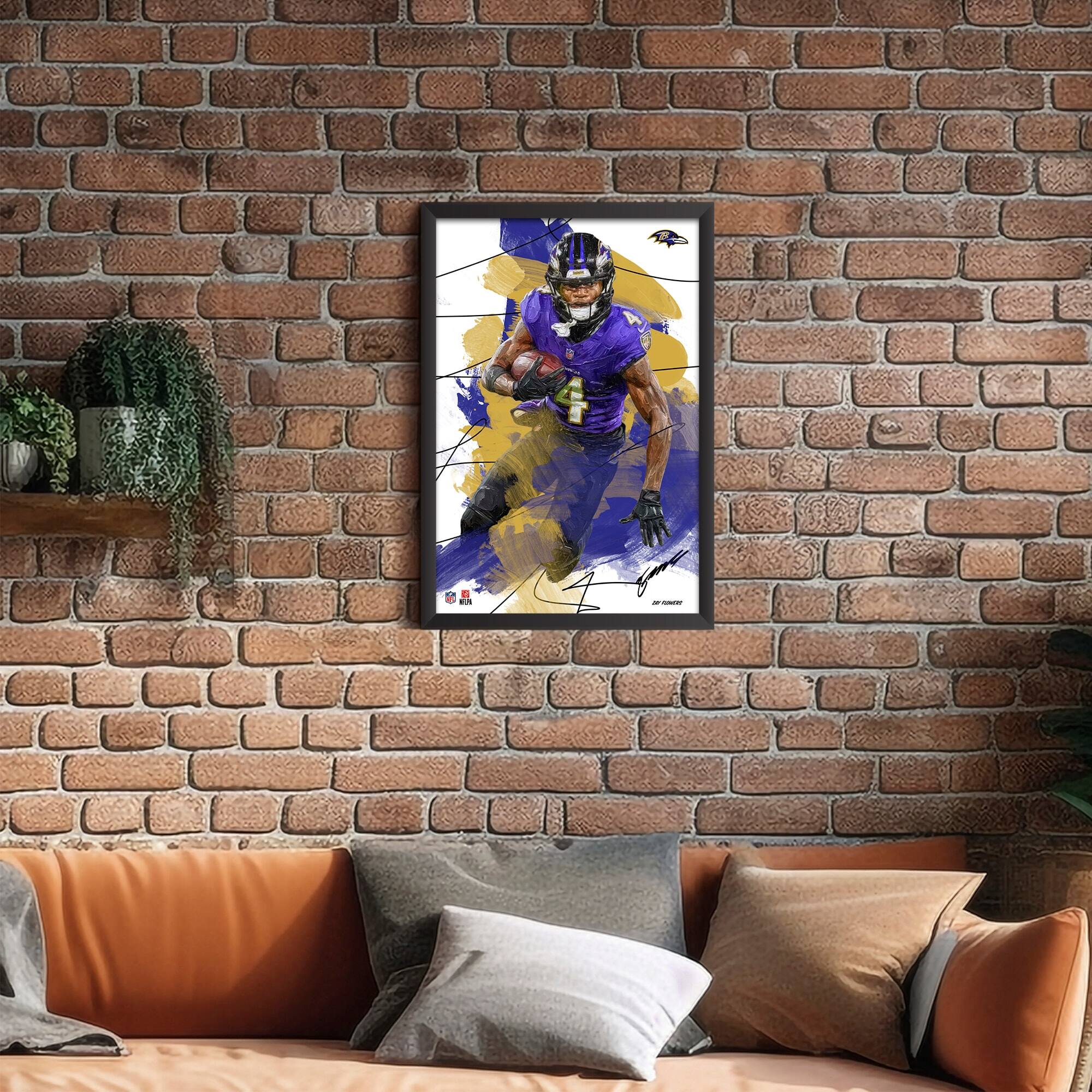 Alt View 1. Sporticulture - Zay Flowers Baltimore Ravens 14" x 20" Brush Stroke Player Framed Art Print - Multicolor.