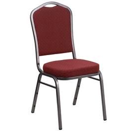 Emma + Oliver - Crown Back Stacking Banquet Dining Chair - Burgundy Patterned Fabric/Silver Vein Frame