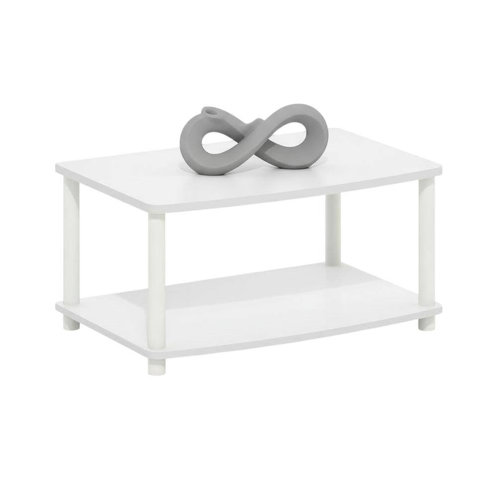Alt View 3. FurniFact - White 2-Tier Elevated TV Stand with Rubberwood Solids and Walnut Veneers - White.