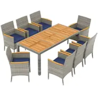 Costway 9 PCS Patio Dining Set for 8 Table and PE Rattan Chairs with 2" Umbrella Hole - Mix Gray,Navy - Front_Zoom
