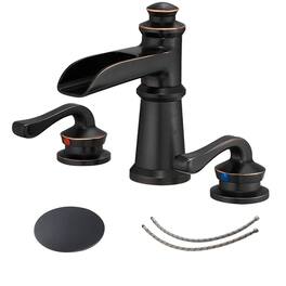 Classic Retro 8 Inch Widespread 2 Handle Bathroom Faucet with Drain Assembly in Oil Rubbed Bronze