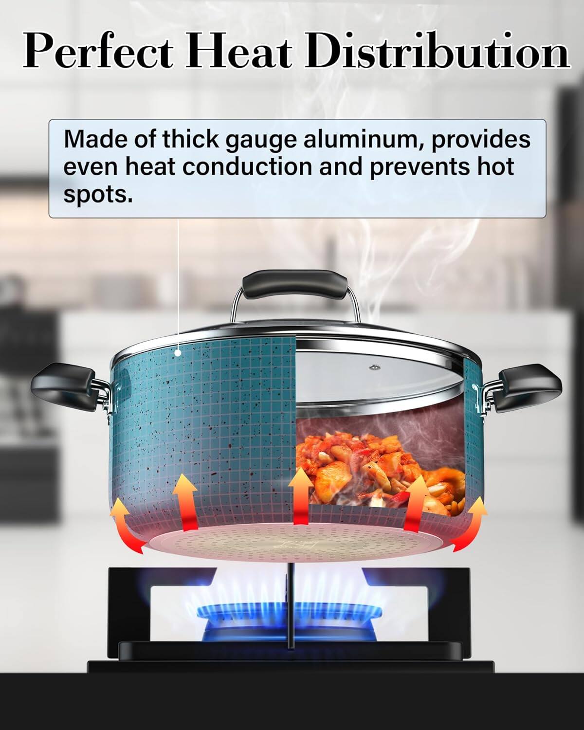 Perfect Heat Distribution

Made of thick gauge aluminum, provides even heat conduction and prevents hot spots.