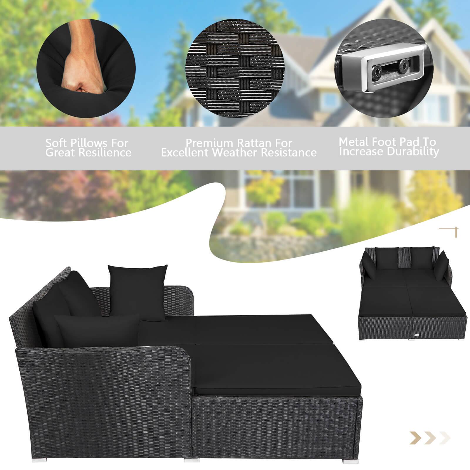 Soft Pillows For Great Resilience, Premium Rattan For Excellent Weather Resistance, Metal Foot Pad To Increase Durability