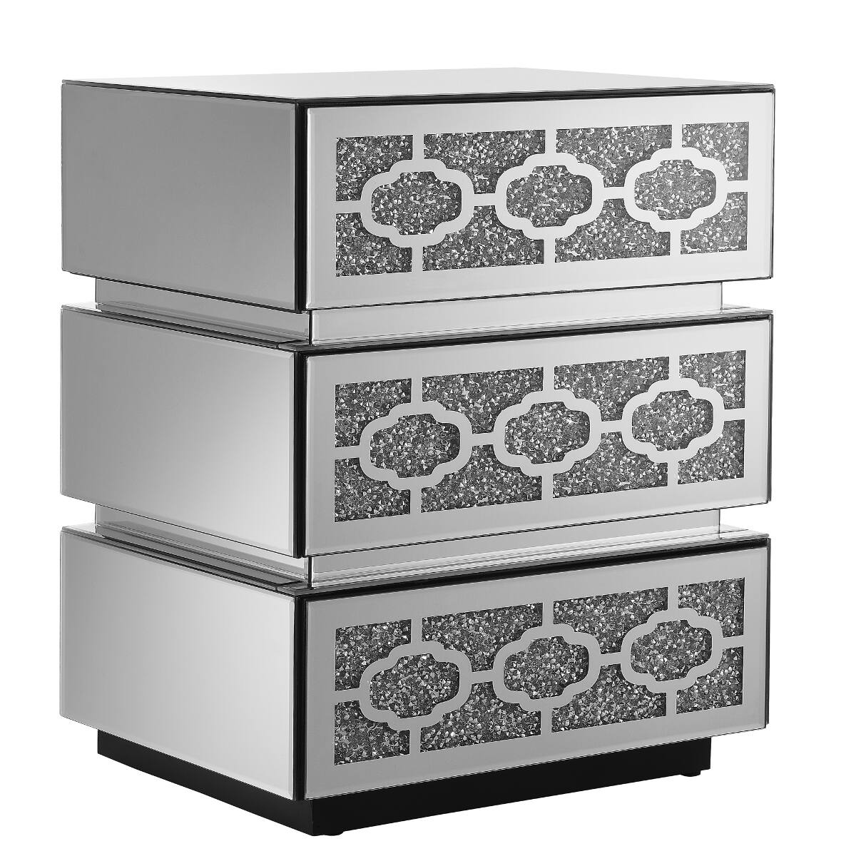 Alt View 4. Loheer - Loheer Mirrored Nightstand, Three Drawer Bedside Table, Silver Bedroom Side Table - Silver.