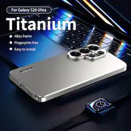 Dteck - For Samsung Galaxy S26 Ultra Rugged Case Matte Slim Anti-Fingerprint Aluminum Alloy Metal Bumper PC Back Cover - Titanium