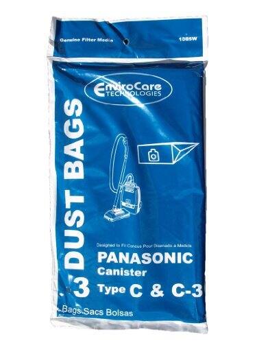 Genuine Filter Media  
1D8SW  

EmroCare TECHNOLOGIES  

DUST BAGS  

Designed to Fit  
PANASONIC  
Canister  
Type C & C-3  

Bags Sacs Bolsas