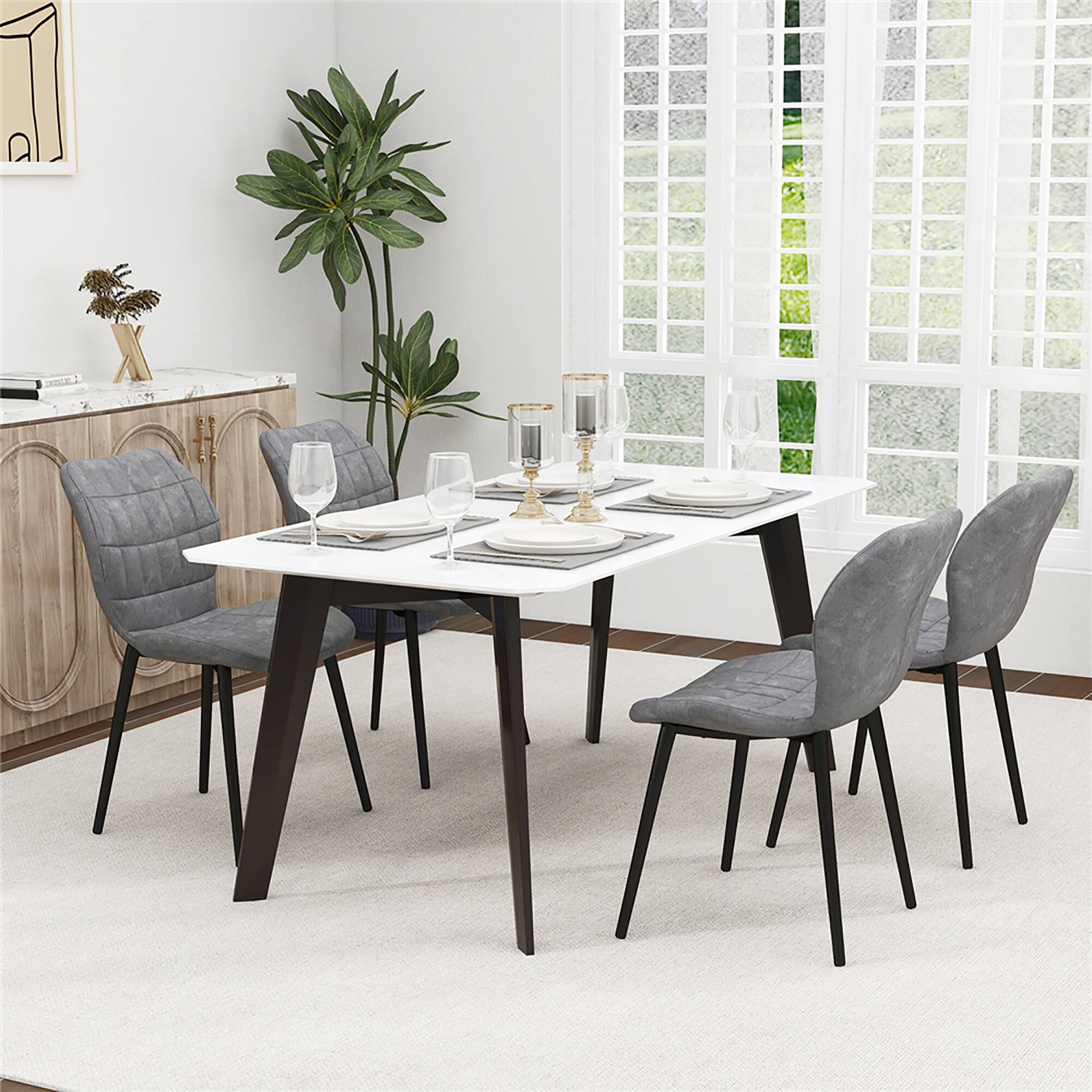 Alt View 9. Gymax - Gymax Dining Chairs Set of 2 w/ Padded Back Metal Legs & 2 Adjustable Foot Pads Gray - Gray.