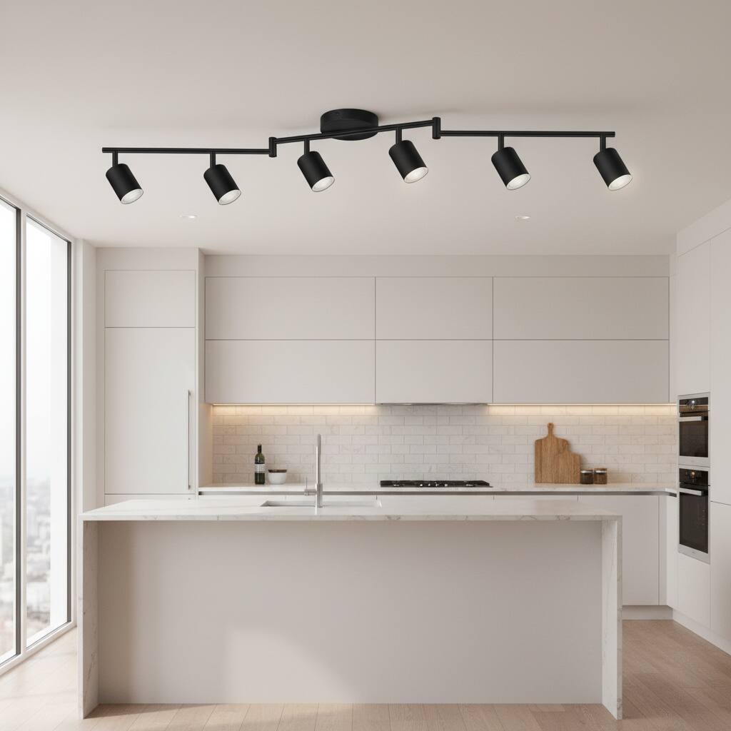 Left. Dazzed Corner - 6-Light LED Track Lighting Kit, Flexible Spotlight with Rotatable Head(GU10 Socket, NO Bulb) - Black.