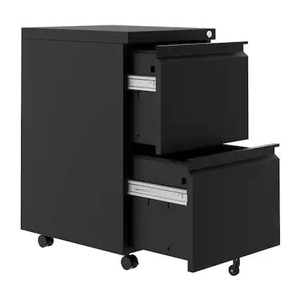 Front. Qeetex - 2-Drawer Mobile File Cabinet with Lock for Home Office - Black.