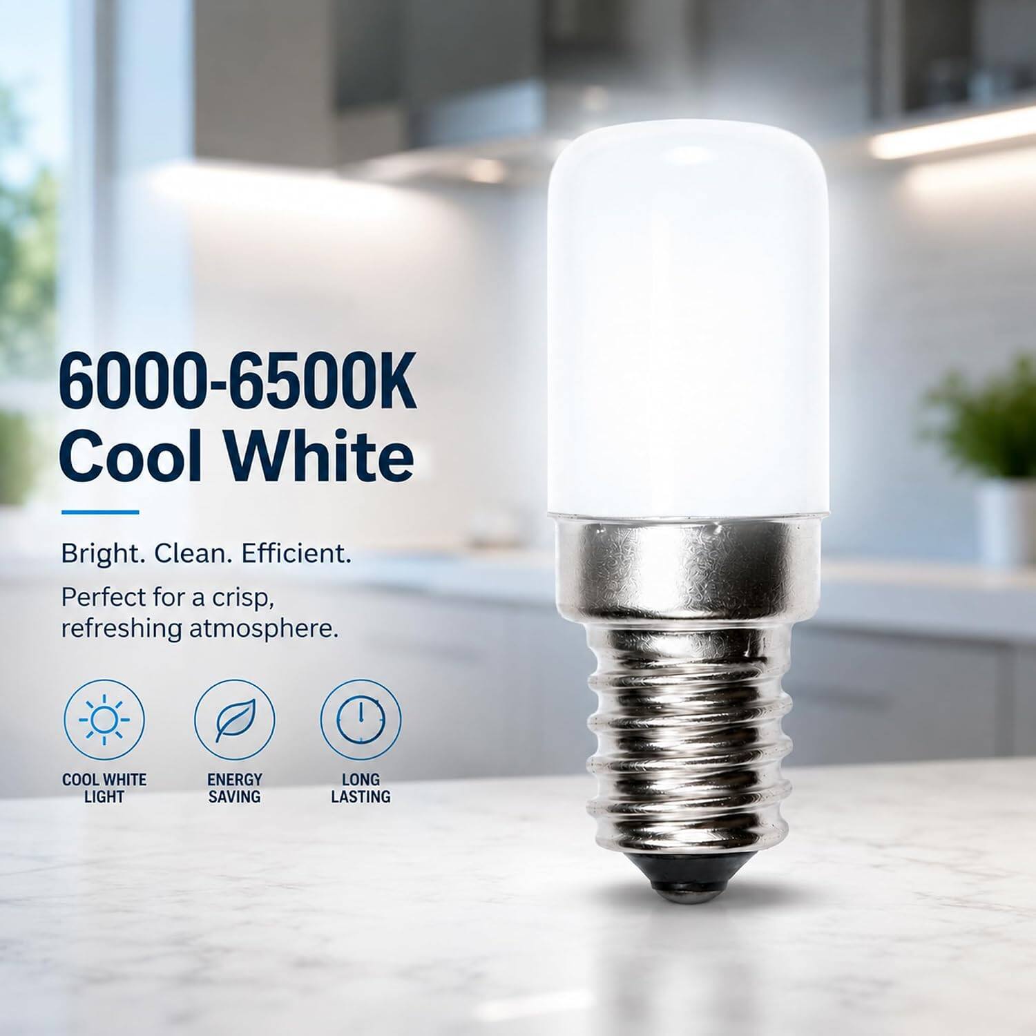 6000-6500K Cool White

Bright. Clean. Efficient. Perfect for a crisp, refreshing atmosphere.

COOL WHITE LIGHT
ENERGY SAVING
LONG LASTING
