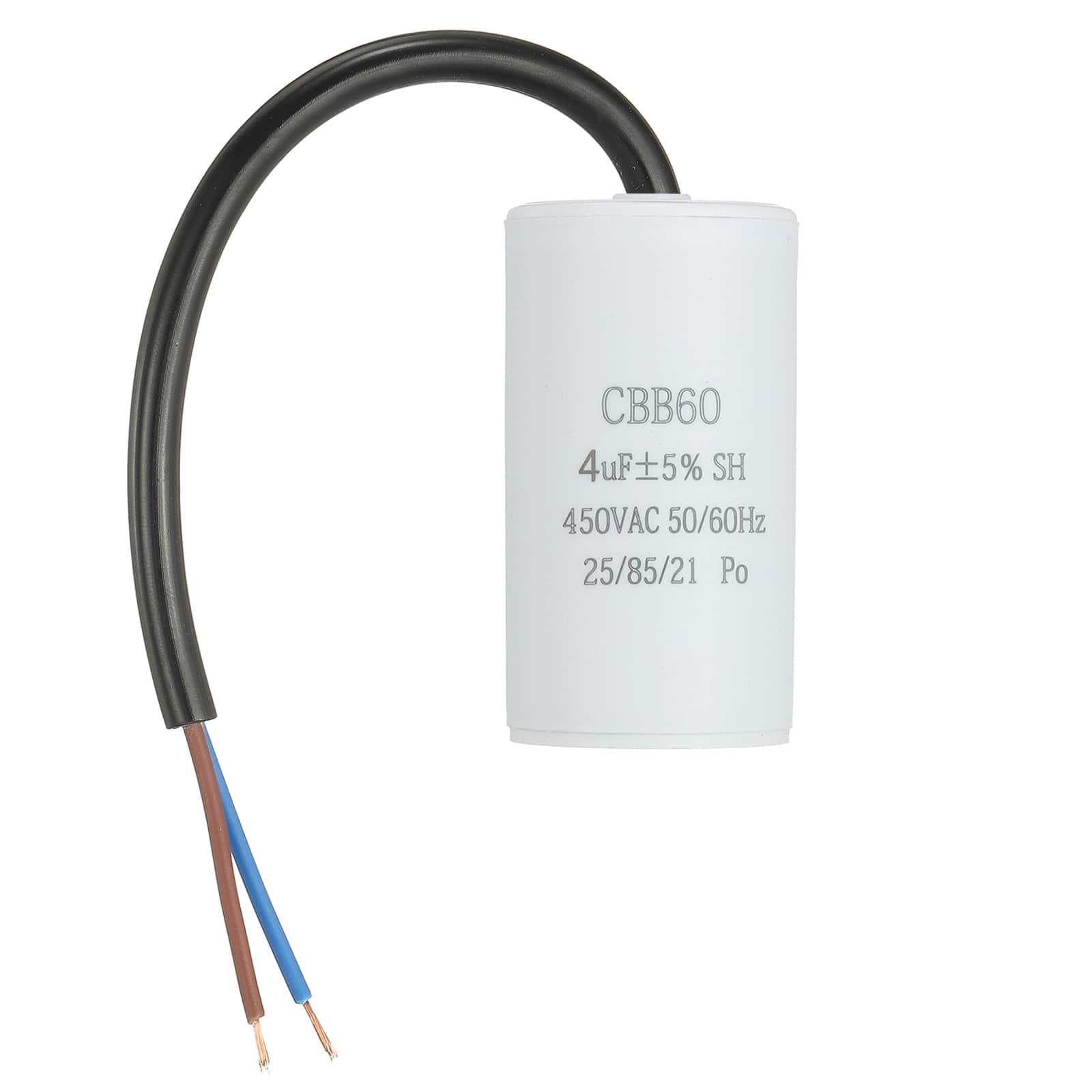 Unique Bargains - 4uF CBB60 Run Capacitor, AC 450V 2 Wires 50/60Hz Cylinder 65x34mm for Air Compressor, Water Pump - White price history on PriceWatchPro