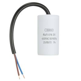 Unique Bargains - 4uF CBB60 Run Capacitor, AC 450V 2 Wires 50/60Hz Cylinder 65x34mm for Air Compressor, Water Pump - White