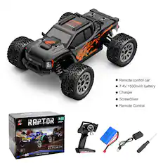 15 Power Conol
ATUN 2 AANDNAE Power Remote Control Car
7.4V 7 1500mAh Battery Charger Screwdriver Remote Control
R 14- TO - K RAPTOR EHESS PTN 35kmh CE
D i BC N
+MA A H fons nanly foME
- Remote control car
- 7.4V 1500mAh battery
- Charger
- Screwdriver
- Remote Control
RAPTOR
Cross Country
35kmh
RBC