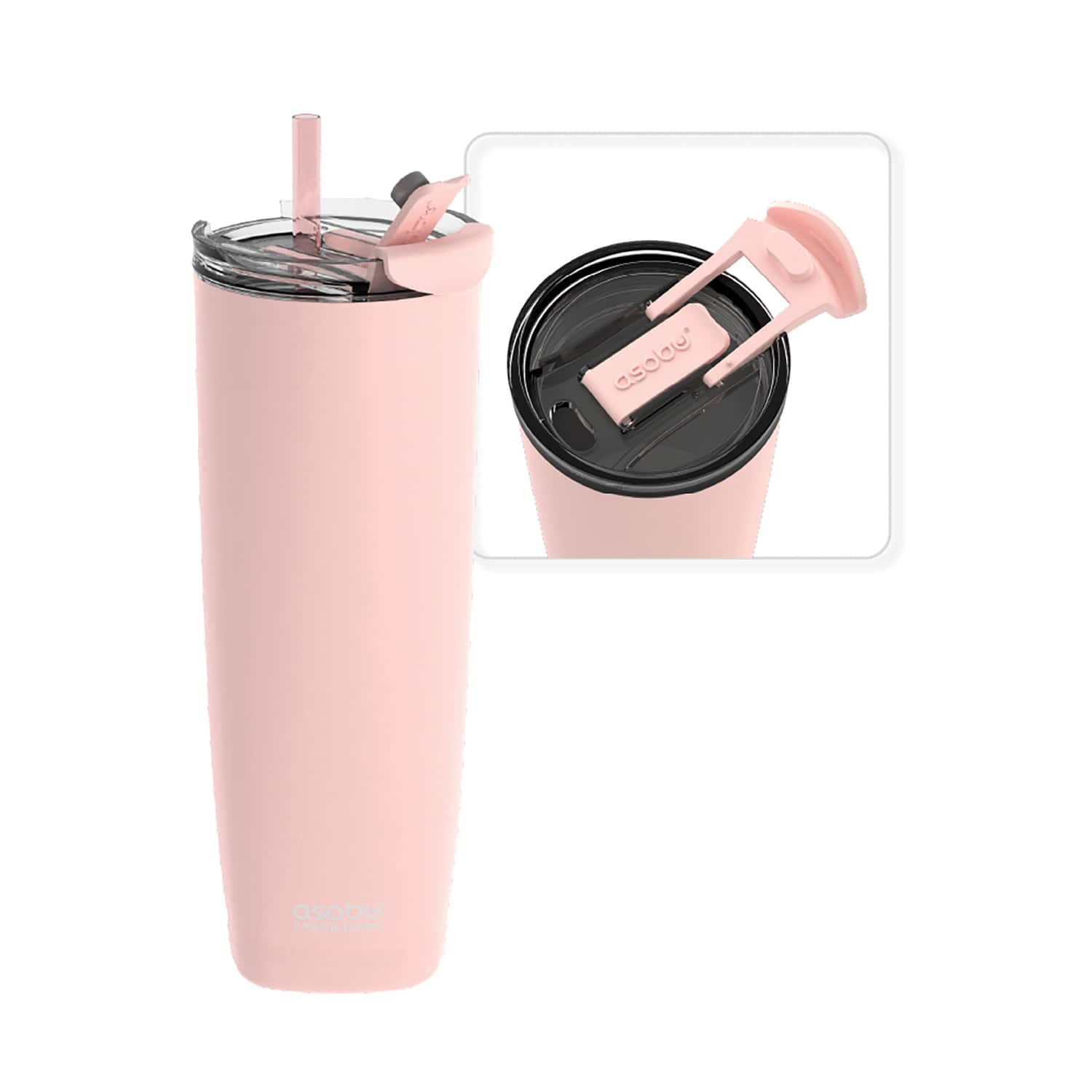 Asobu - Na-bf23p 20-oz. Aqualina Double-wall-insulated Stainless Steel Tumbler With Straw - Pink