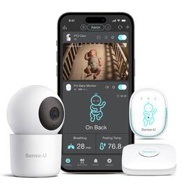 Sense-U - Pro Baby Monitor (Long Range) + 2K PTZ Camera - Track Abdominal Movement with 2K Video - White