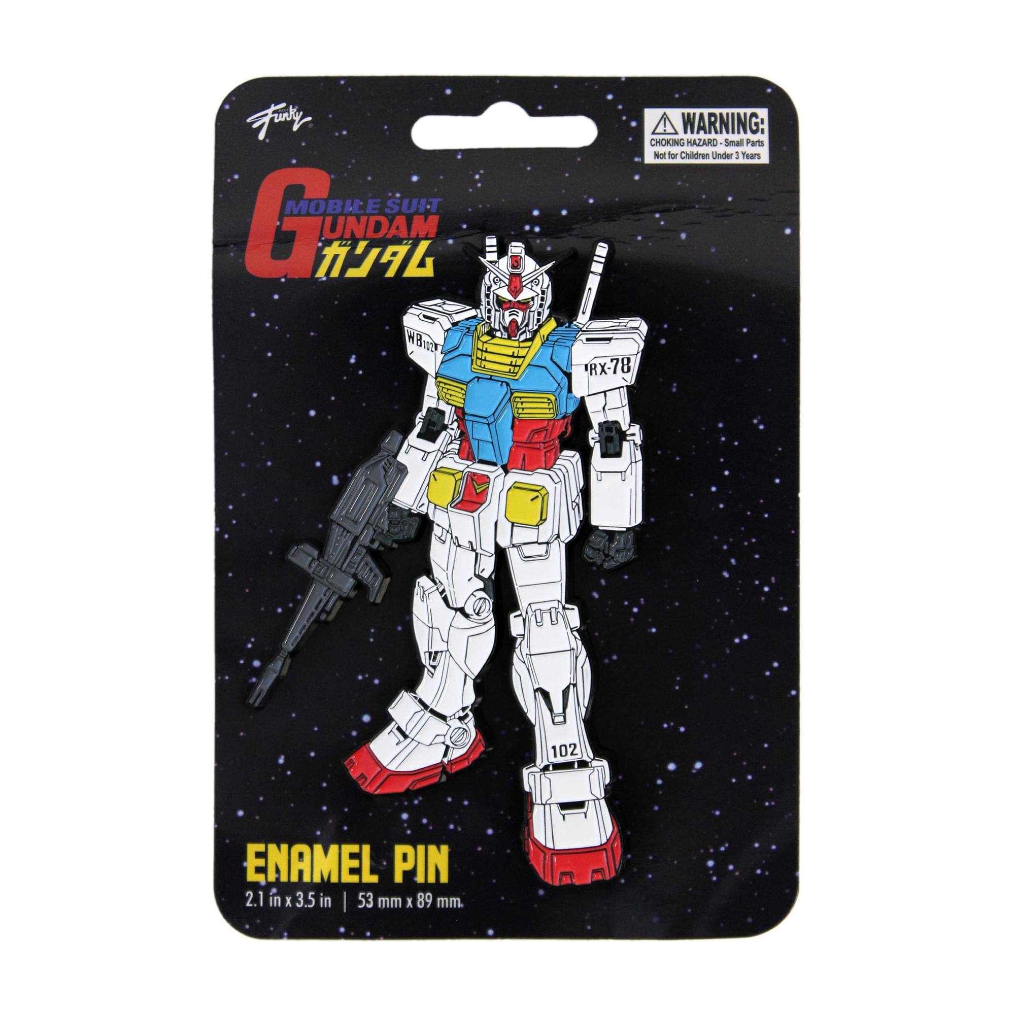 Funko  
MOBILE SUIT GUNDAM  
RX-78  
WARNING: CHOKING HAZARD - Small Parts. Not for Children Under 3 Years.  
ENAMEL PIN  
2.1 in x 3.5 in | 53 mm x 89 mm