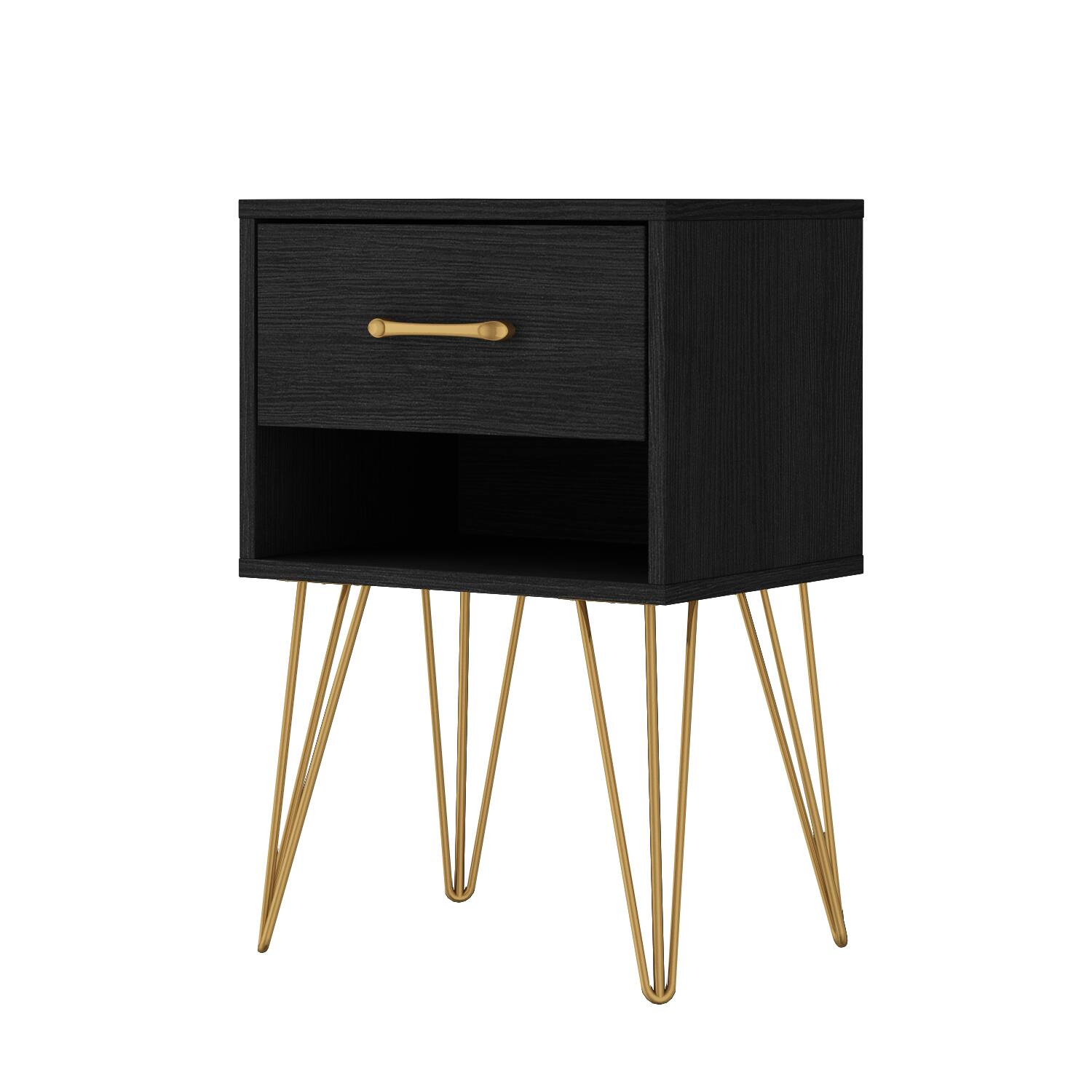 Alt View 8. FUFU & GAGA - Modern Single Drawer Nightstand Bedside Table with Gold Metal Legs Accent End Table with Storage for Bedroom Living Room - Black.
