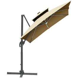 Spaco - 10ft Solar LED Cantilever Umbrella, 360 Rotation, Tilt, Cross Base - Khaki