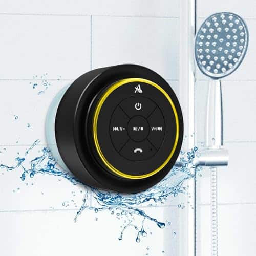 Pacoar Cade - Light Shower Upgraded Certified Ipx7 Waterproof Mini Wireless Small With Lights Suction Cup And Mic For Bathroom Crystal - Black Gold